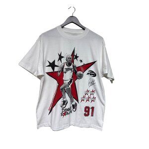 Dennis Rodman Apparel Men's T-Shirt Shirt Basketball Graphic White Medium NWOT